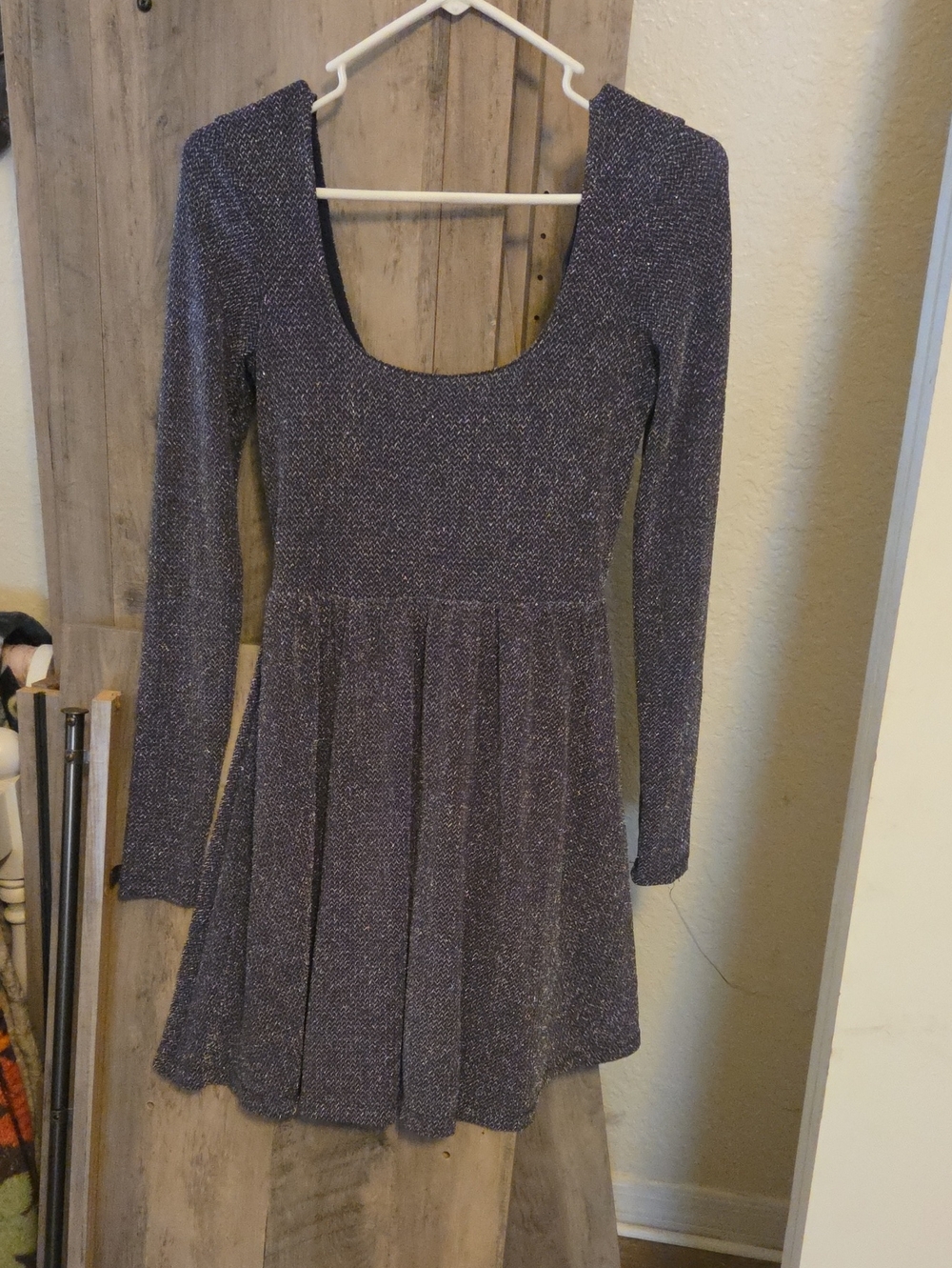 Free People purple Metallic Long Sleeve Scoop Skater Dress